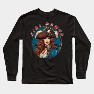 Girl power, stunning pirate girl in blue Long Sleeve T-Shirt